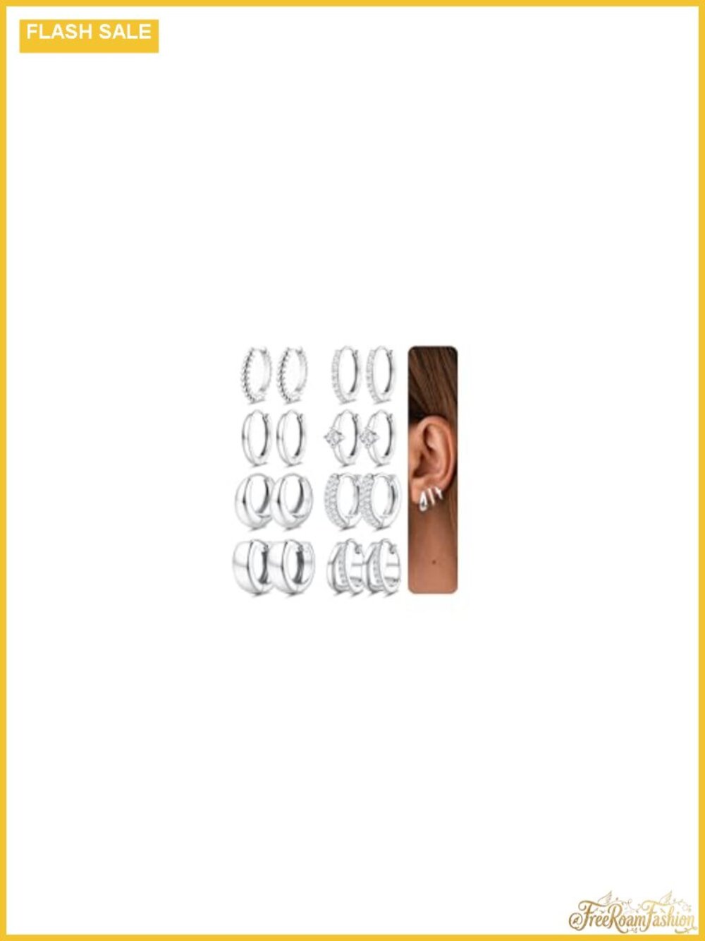 8 Pair Silver Plated Hypoallergenic Hoop Earrings Set for Women Trendy